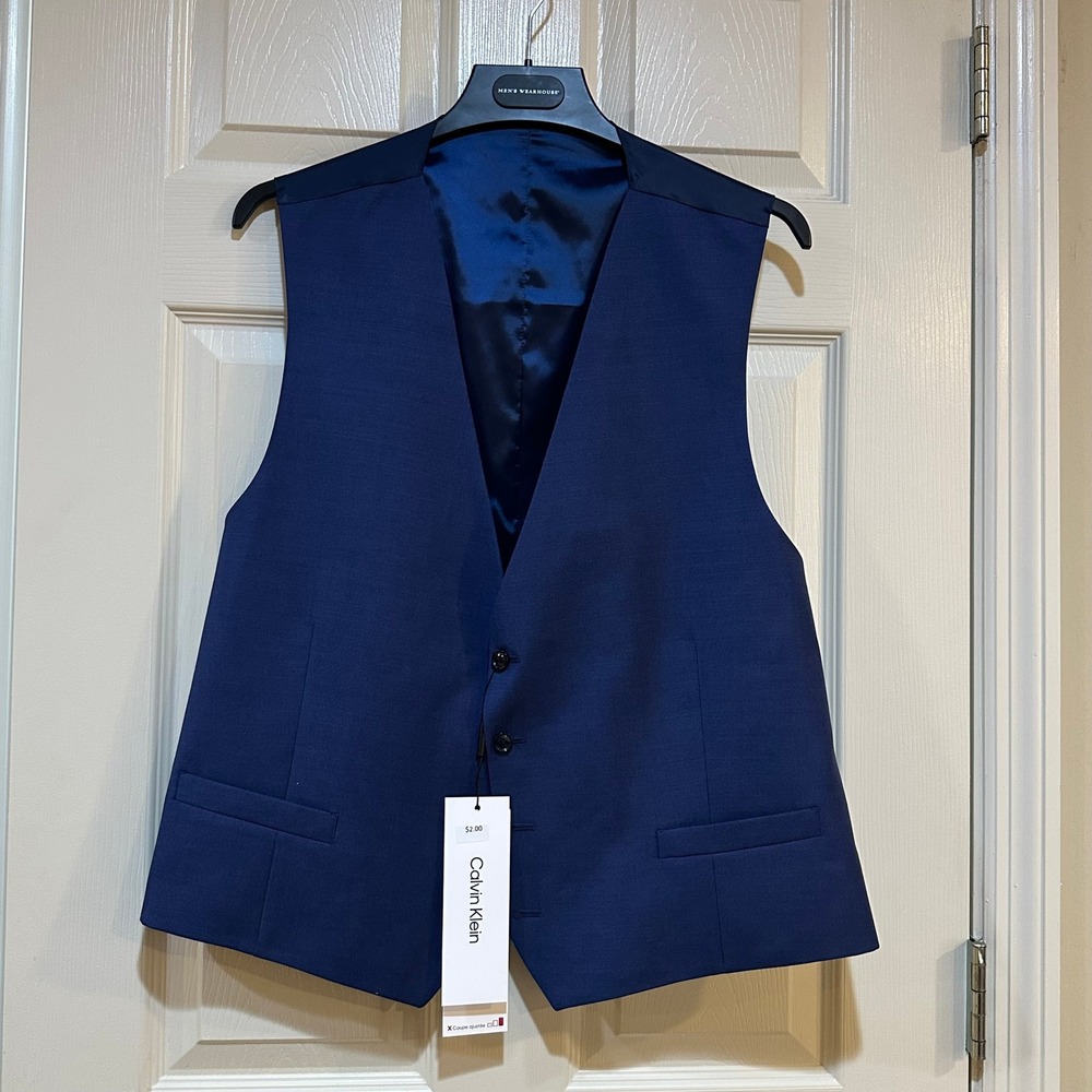Calvin Klein Mens‎ X-Fit Slim Fit Suit Vest Royal Blue Formal Waistcoat NWT